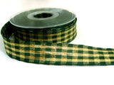 R6866 25mm Metallic Green and Gold Check Ribbon by Berisfords. Wired