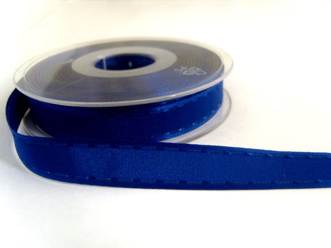 R6952 15mm Dark Royal Blue "Retro Stitch" Ribbon. Satin Borders,Taffeta Centre