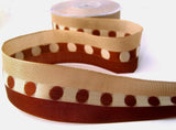 R6994 39mm Brown and Beiges Woven Silk Dot Centre Ribbon, Wire Edge