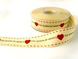 R7002 25mm Natural Rustic Taffeta Queen of Hearts Printed Ribbon
