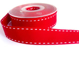 R7006 25mm Red and White Stiched Edge Grosgrain Ribbon