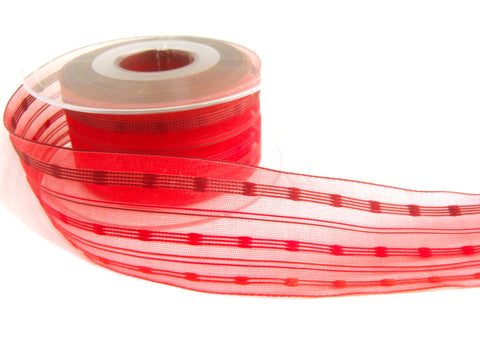 R7038 40mm Reds,Orange,Burgundy Sheer Ribbon with Woven Silk Stripes