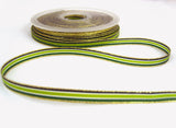 R7048 8mm Greens and Gold Metallic, Solid and Sheer Striped Ribbon