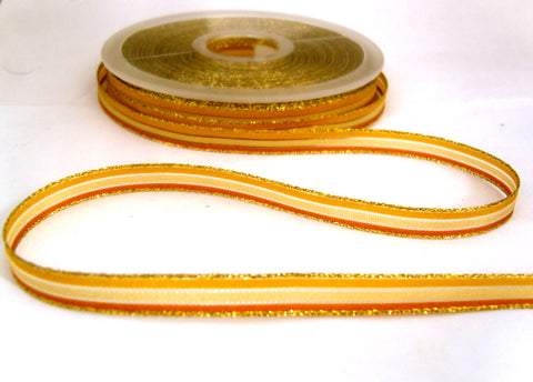 R7051 8mm Yellows, Cream and Gold Solid and Sheer Striped Ribbon