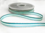 R7054C 8mm Blues and Silver Solid and Sheer Striped Ribbon