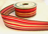R7055C 40mm Burgundy,Red,Orange and Gold Solid and Sheer Striped Ribbon