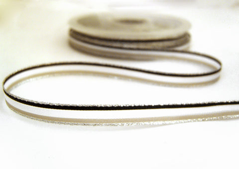 R7091C 8mm Silver,Black,White and Grey Solid and Sheer Striped Ribbon