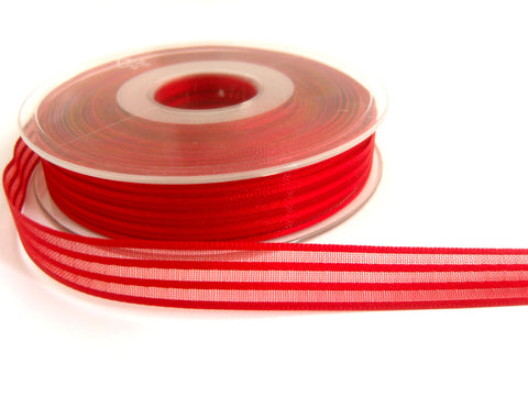 R7094 13mm Red Satin and Sheer Striped Ribbon by Berisfords