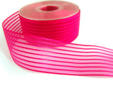 R7096 40mm Fuchsia Pink Satin and Sheer Striped Ribbon by Berisfords