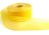 R7097 40mm Yellow Satin and Sheer Striped Ribbon by Berisfords
