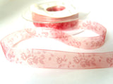 R7202 16mm Dusky Pink Sheer Ribbon Burgundy Wild Rose Flowery Design
