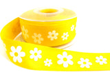 R7211 30mm Printed Yellow Cotton Tape Ribbon with a White Daisy Design