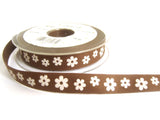 R7217 15mm Printed Brown Cotton Tape Ribbon with a White Daisy Design