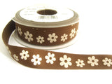R7218 20mm Printed Brown Cotton Tape Ribbon with a White Daisy Design