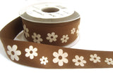 R7219 30mm Printed Brown Cotton Tape Ribbon with a White Daisy Design