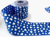R7220 68mm Royal Blue and White Printed Love Heart Design Ribbon