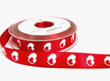 R7224 17mm Deep Red and White Love Heart Design Ribbon. Wired Edge