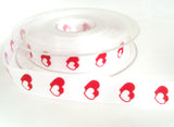 R7227 16mm White and Red Love Heart Design Ribbon. Wire Edge