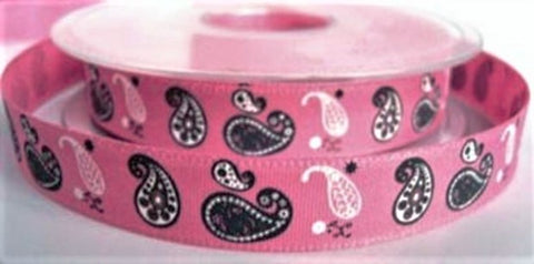 R7272 15mm Pink Retro Paisley Design Rustic Taffeta Ribbon by Berisfords