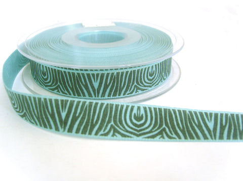 R7279 15mm Blue and Black Zebra Print Rustic Taffeta Ribbon