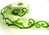 R7360 40mm "Curly" Reindeer Design Printed Taffeta Ribbon. Wire Edge