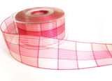 R7380 40mm Pinks Sheer and Silk Striped Check Ribbon