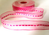 R7382 25mm Pink Sheer Ribbon with a Woven Silk Centre Banded Stripe