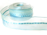 R7384 40mm Blues, Sheer Ribbon with a Centre Silk Banded Stripe and Borders