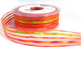 R7391 25mm Orange Sheer Ribbon with Woven Silk Banded Stripes