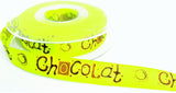 R7436 16mm Fluorescent Yellow Taffeta Ribbon Chocolat Print,Berisfords