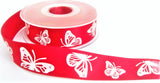 R7436 27mm Red Satin-White Embossed Butterfly Ribbon by Berisfords