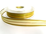 R7462 16mm Green, Gold and Brown Sheer and Silk Striped Ribbon, Berisfords