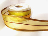 R7463 40mm Greens,Gold,Brown Sheer and Silk Striped Ribbon by Berisfords