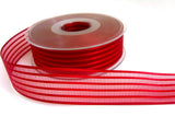 R7470 25mm Scarlet Berry Satin and Sheer Striped Ribbon