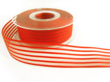 R7472 25mm Flame Orange Satin and Sheer Stripe Ribbon