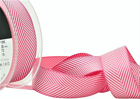 R7532 25mm Shocking Pink Herringbone Woven Jacquard Ribbon, Berisfords