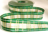 R7539 25mm Green, White and Gold Crystal Plaid Ribbon