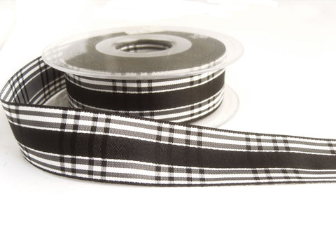 R7758 25mm Black and White Candy Check Gingham Ribbon by Berisfords