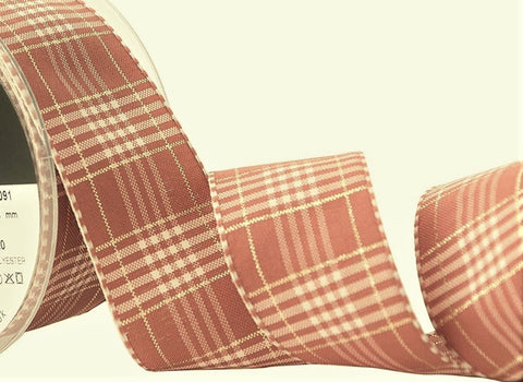 R7761 40mm Dusky Pink Vintage Style Rustic Plaid Ribbon by Berisfords