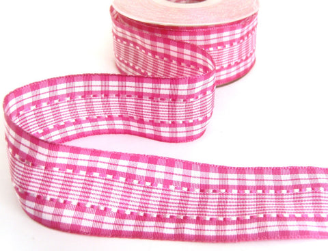 R7954 40mm Pink-White Silk Stitch Gingham Check Ribbon by Berisfords