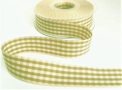 R7962 25mm Oatmeal-Ivory Rustic Polyester Gingham Ribbon by Berisfords