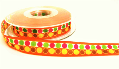 R7977 16mm Multi Colour-Spotty Striped Taffeta Ribbon by Berisfords