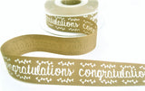 R7968 25mm Oatmeal Congratulations Print Rustic Taffeta Ribbon, Berisfords