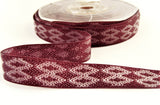 R8014 15mm Maroon and White Reversible Woven Jacquard Ribbon