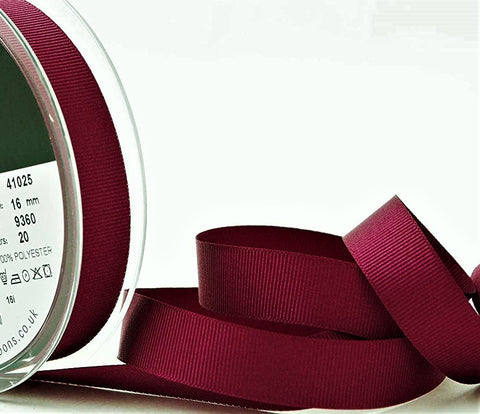 R8551 16mm Wine Polyester Grosgrain Ribbon by Berisfords