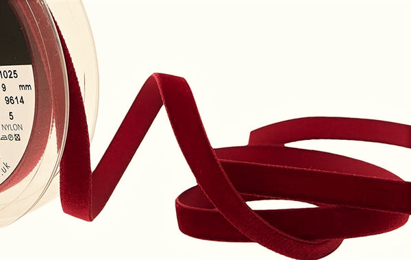 9mm Dark Red (Cardinal) Nylon Velvet Ribbon by Berisfords – Ribbonmoon