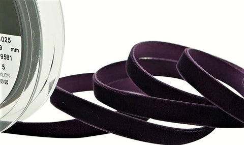 R8607 9mm Plum (Deep Purple) Nylon Velvet Ribbon by Berisfords