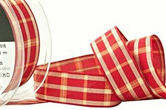 R8641 25mm Scarlet Red Regal Tartan Check Ribbon by Berisfords