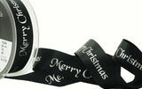R8642 25mm Black Satin-Metallic "Merry Christmas" Ribbon by Berisfords