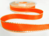 R8681 15mm Fluorescent Orange Double Face Satin Ribbon, Metallic Silver Edge